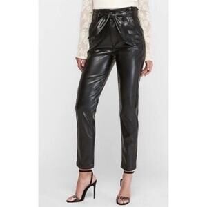 Express Black Faux Leather Ankle High Rise Paperbag Pants,4R